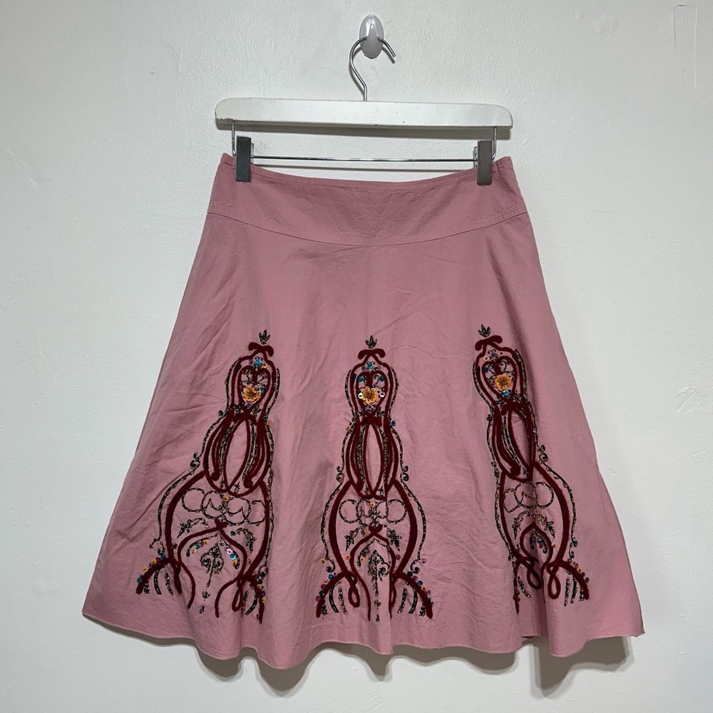 Ariella Pink Embroidered A Line Knee Length Skirt Size Medium
